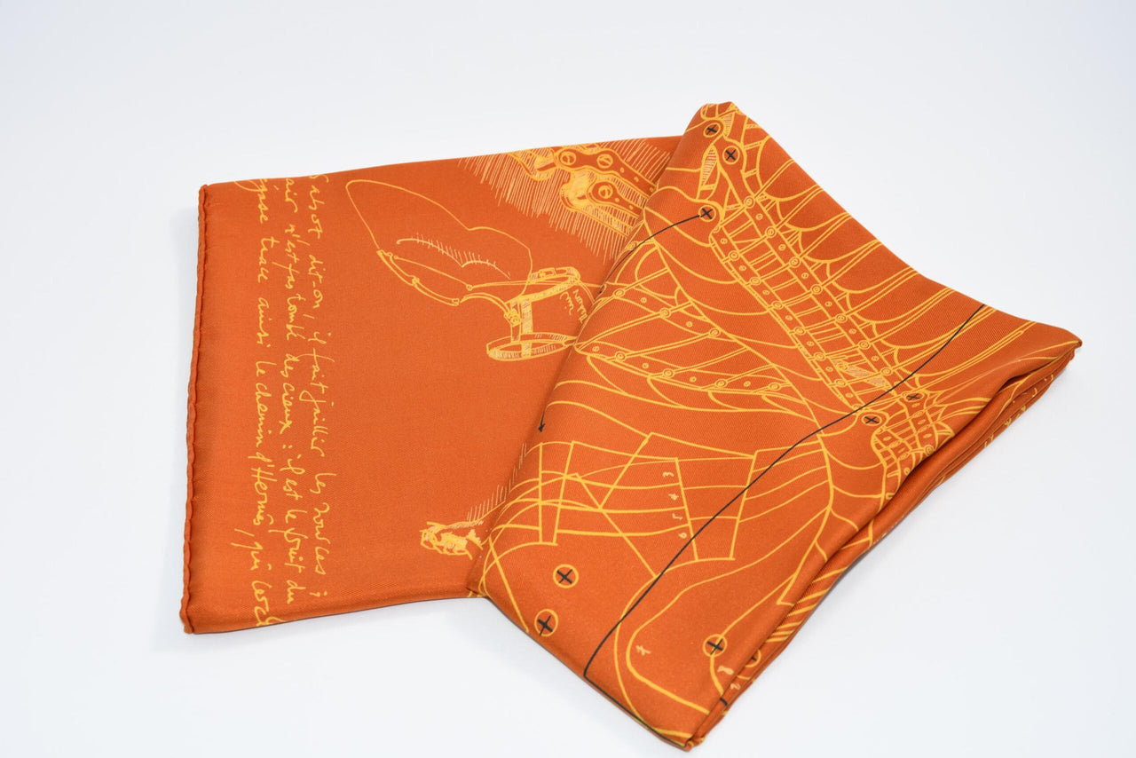 Hermes Scarf Le Pegase d'Hermes 90 cm silk orange Carre Pegasus horse 35"