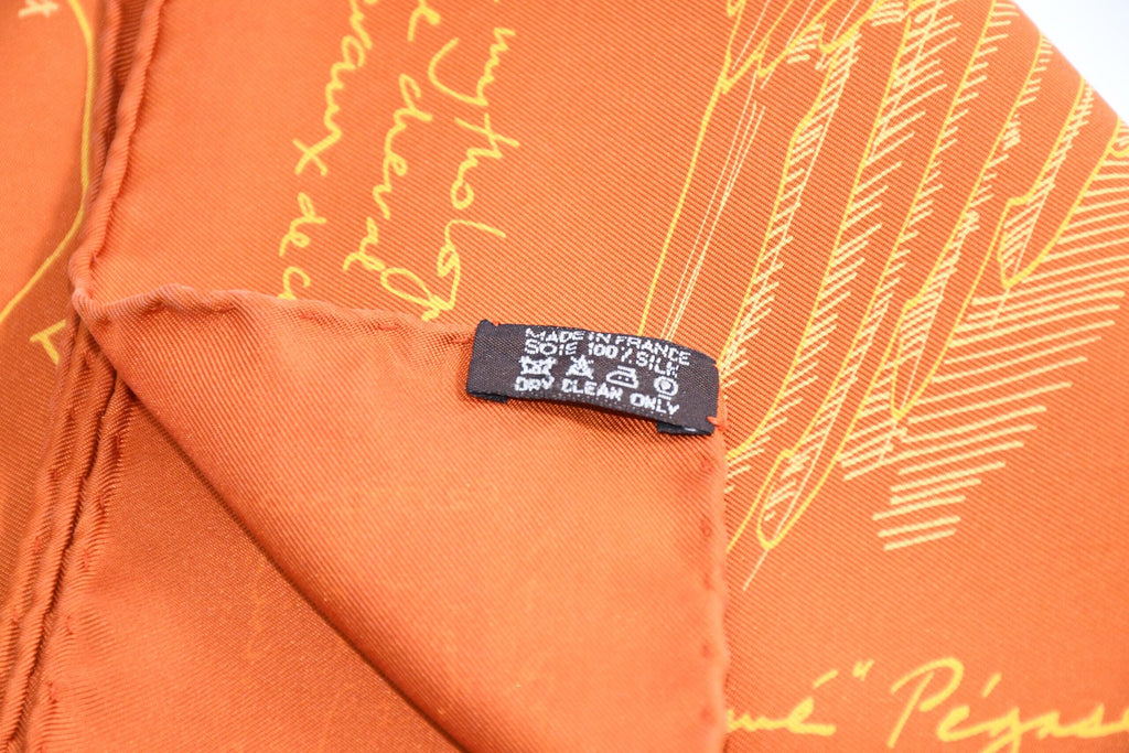 Hermes Scarf Le Pegase d'Hermes 90 cm silk orange Carre Pegasus horse 35"