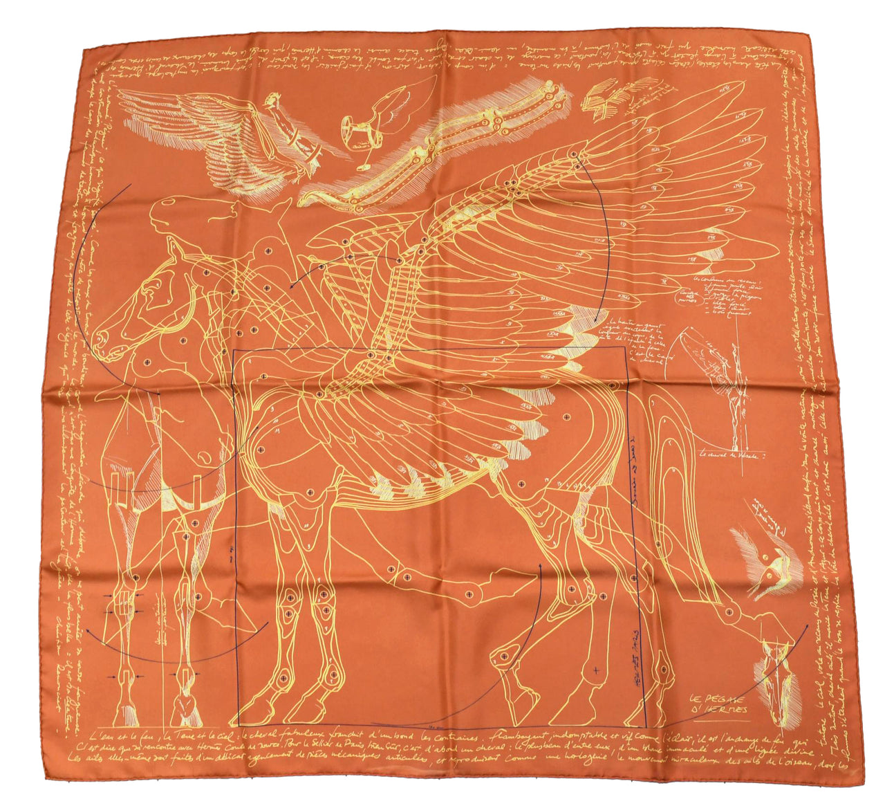 Hermes Scarf Le Pegase d'Hermes 90 cm silk orange Carre Pegasus horse 35"