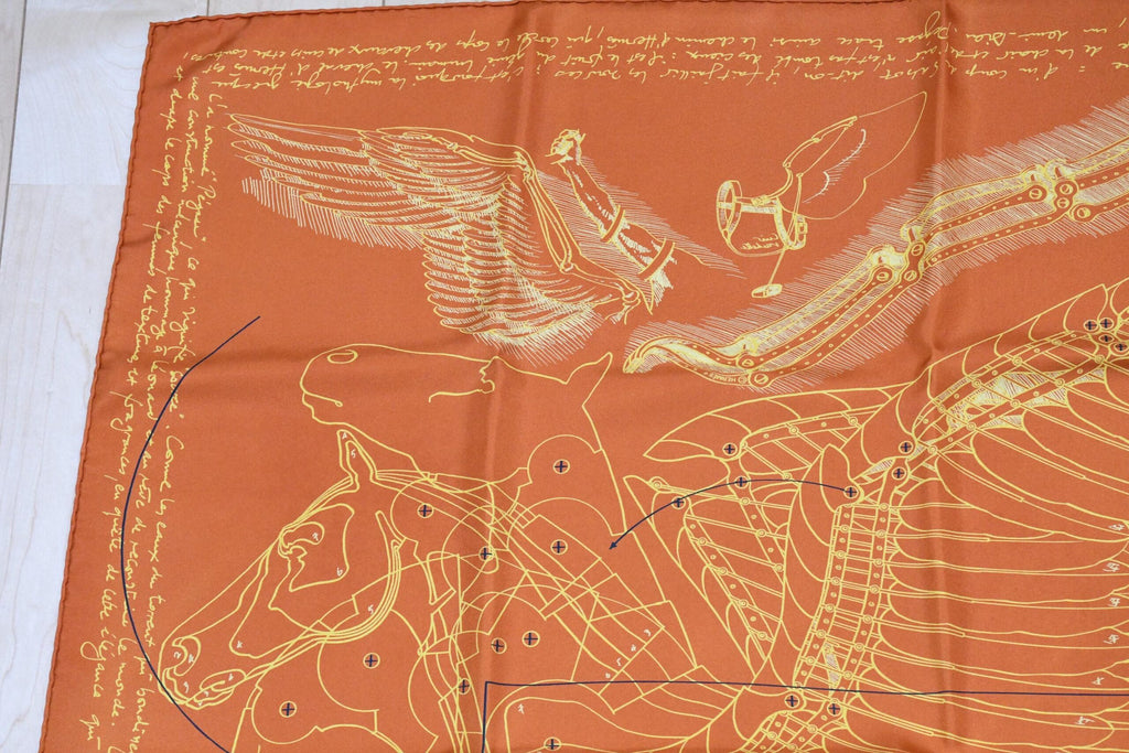 Hermes Scarf Le Pegase d'Hermes 90 cm silk orange Carre Pegasus horse 35"