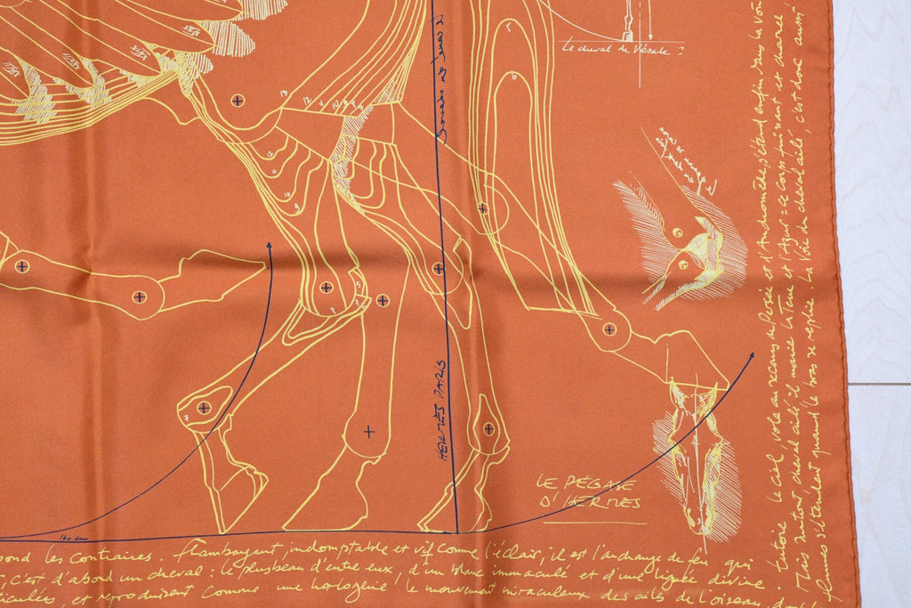 Hermes Scarf Le Pegase d'Hermes 90 cm silk orange Carre Pegasus horse 35"