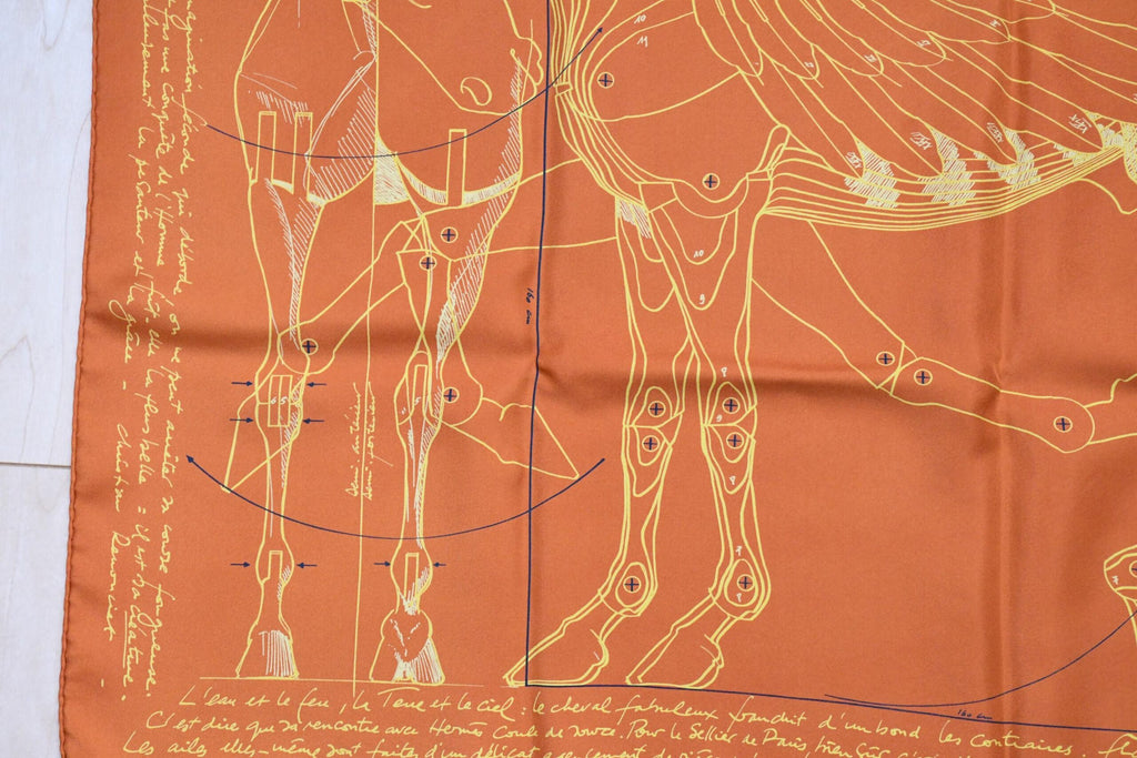 Hermes Scarf Le Pegase d'Hermes 90 cm silk orange Carre Pegasus horse 35"
