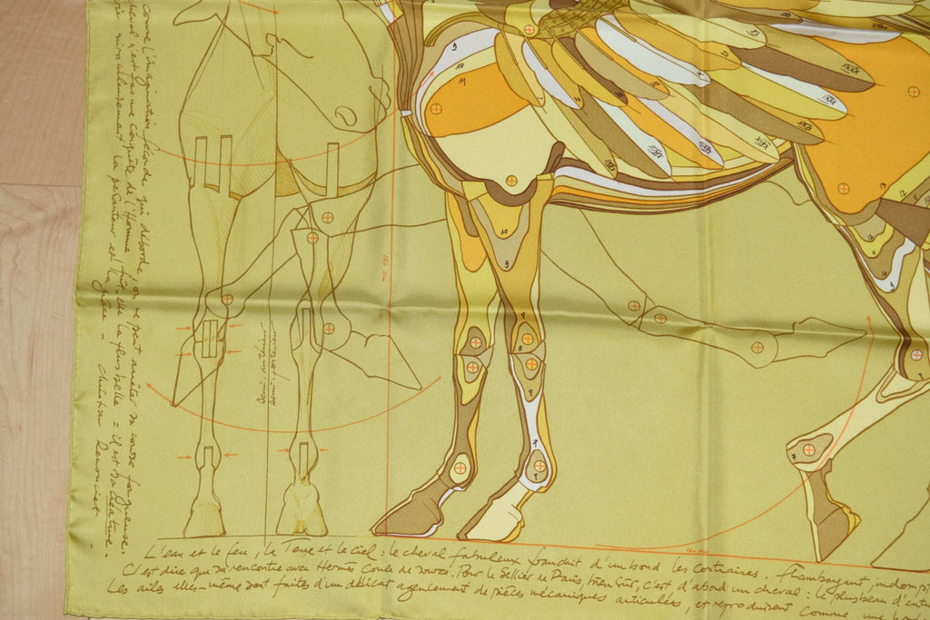 Hermes Scarf Le Pegase d'Hermes by Christian Renonciat Silk 90 cm Yellow Pegasus Carre