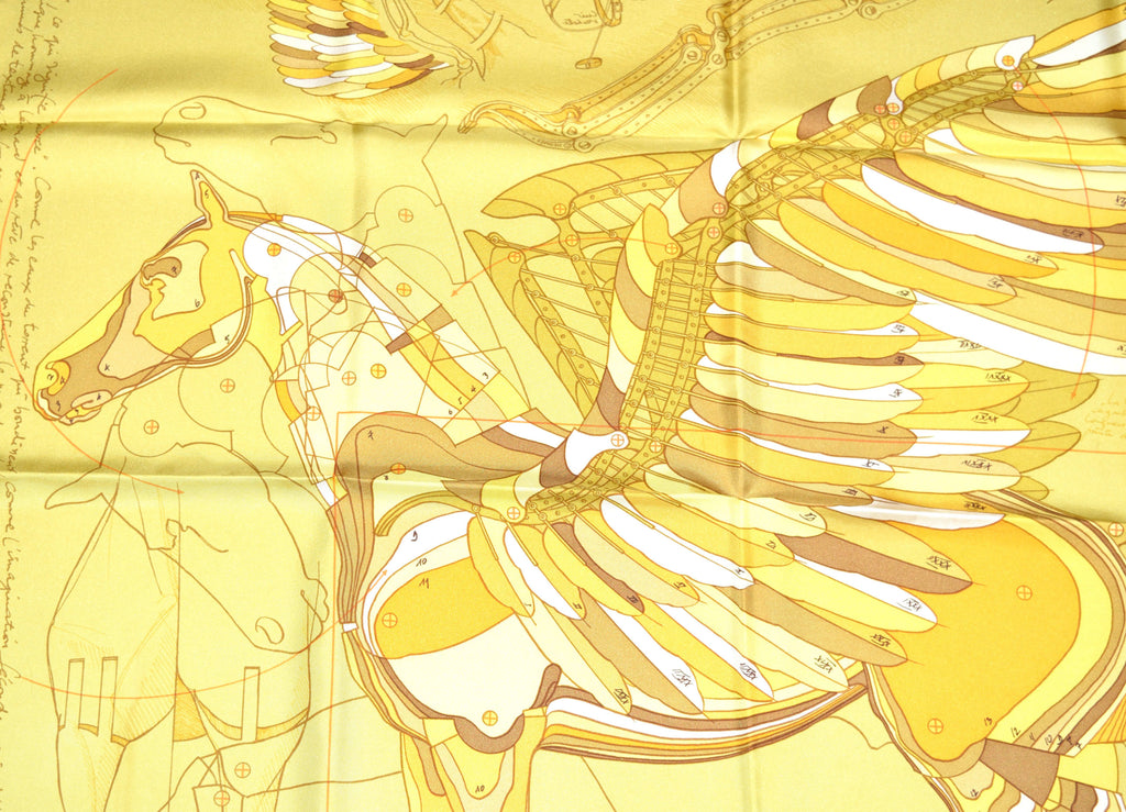Hermes Scarf Le Pegase d'Hermes by Christian Renonciat Silk 90 cm Yellow Pegasus Carre