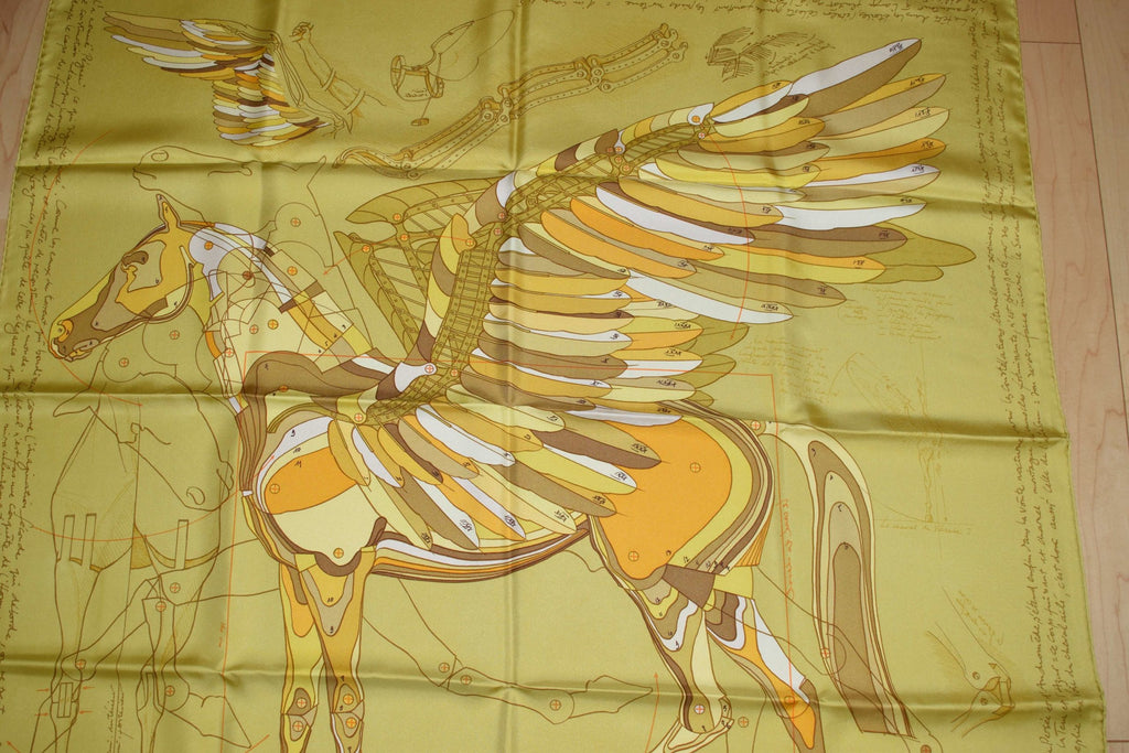Hermes Scarf Le Pegase d'Hermes by Christian Renonciat Silk 90 cm Yellow Pegasus Carre