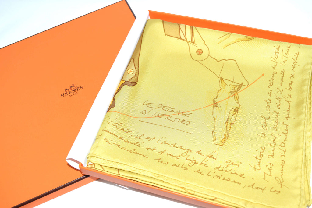 Hermes Scarf Le Pegase d'Hermes by Christian Renonciat Silk 90 cm Yellow Pegasus Carre