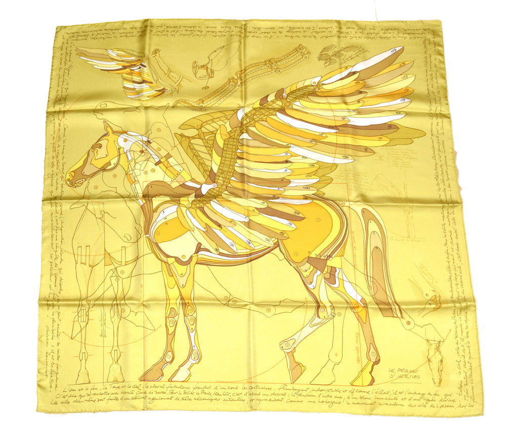 Hermes Scarf Le Pegase d'Hermes by Christian Renonciat Silk 90 cm Yellow Pegasus Carre