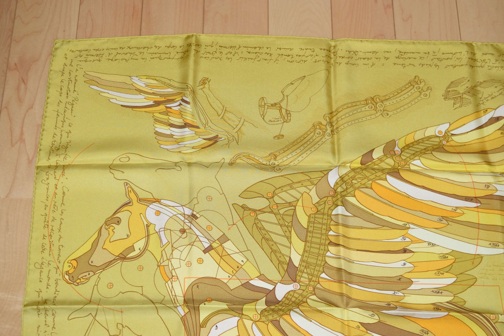Hermes Scarf Le Pegase d'Hermes by Christian Renonciat Silk 90 cm Yellow Pegasus Carre