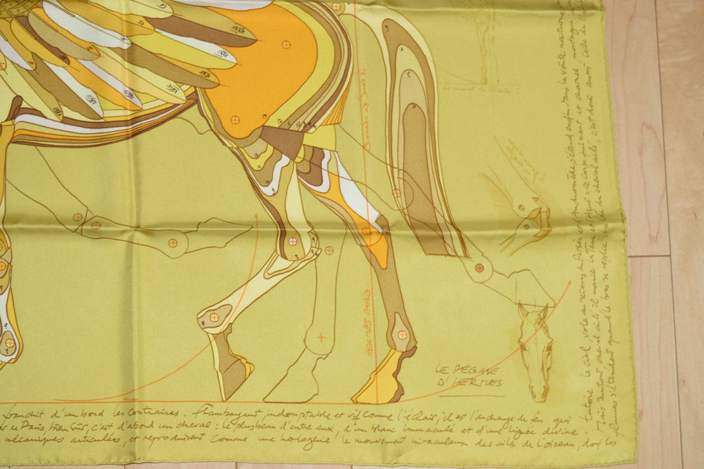 Hermes Scarf Le Pegase d'Hermes by Christian Renonciat Silk 90 cm Yellow Pegasus Carre