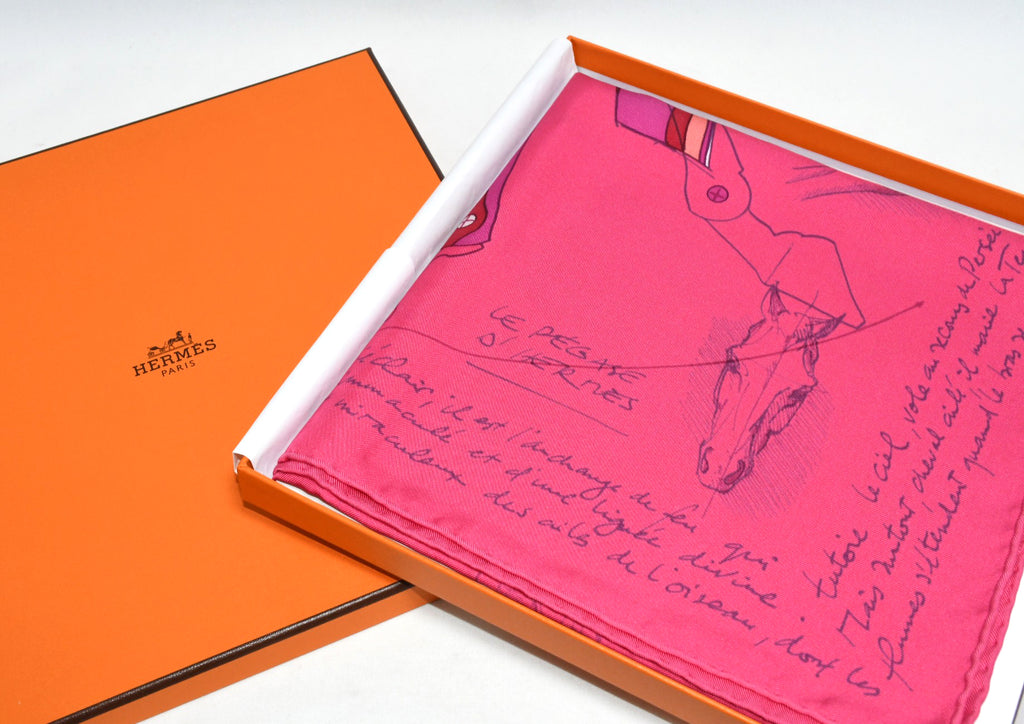 Hermes Scarf Le Pegase d'Hermes by Christian Renonciat silk 90 cm pink Pegasus