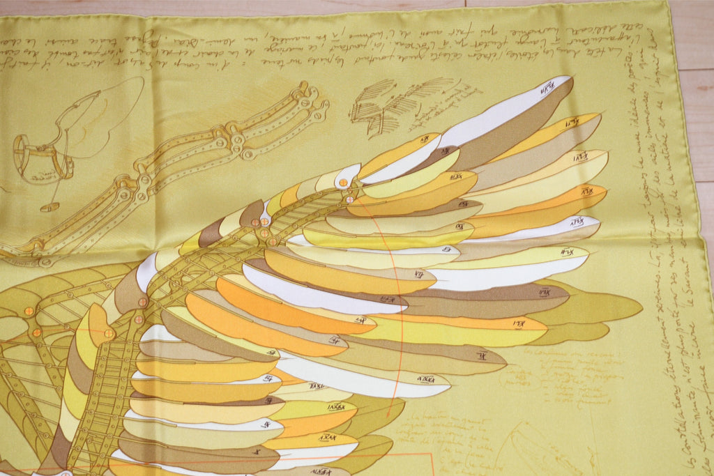 Hermes Scarf Le Pegase d'Hermes 90 cm silk yellow brown Pegasus Carre 35"