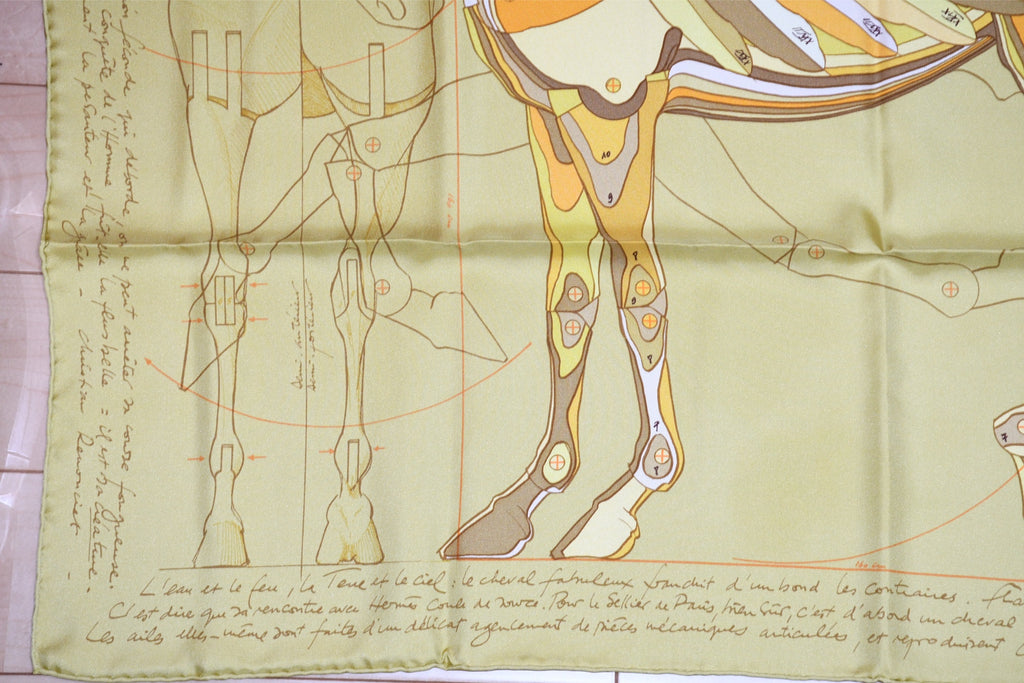 Hermes Scarf Le Pegase d'Hermes 90 cm silk yellow brown Pegasus Carre 35"