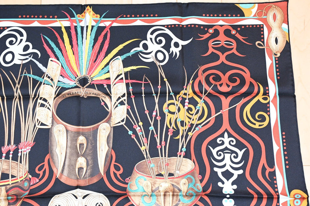 Hermes Scarf Le Regard de l'Arctique 90 cm silk black Carre Arctic 35"