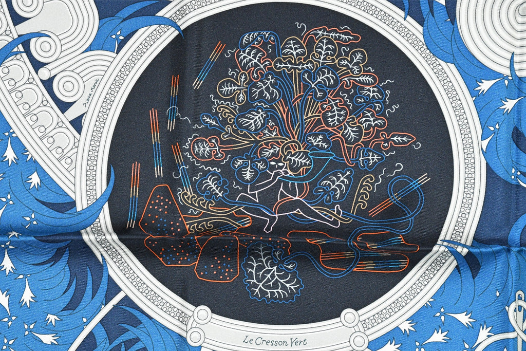 Hermes Scarf Legende Brodee 90 cm silk blue Carre legend embroidery 35"