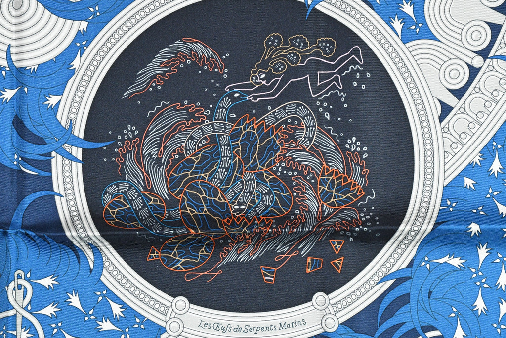 Hermes Scarf Legende Brodee 90 cm silk blue Carre legend embroidery 35"