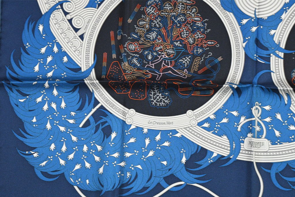 Hermes Scarf Legende Brodee 90 cm silk blue Carre legend embroidery 35"
