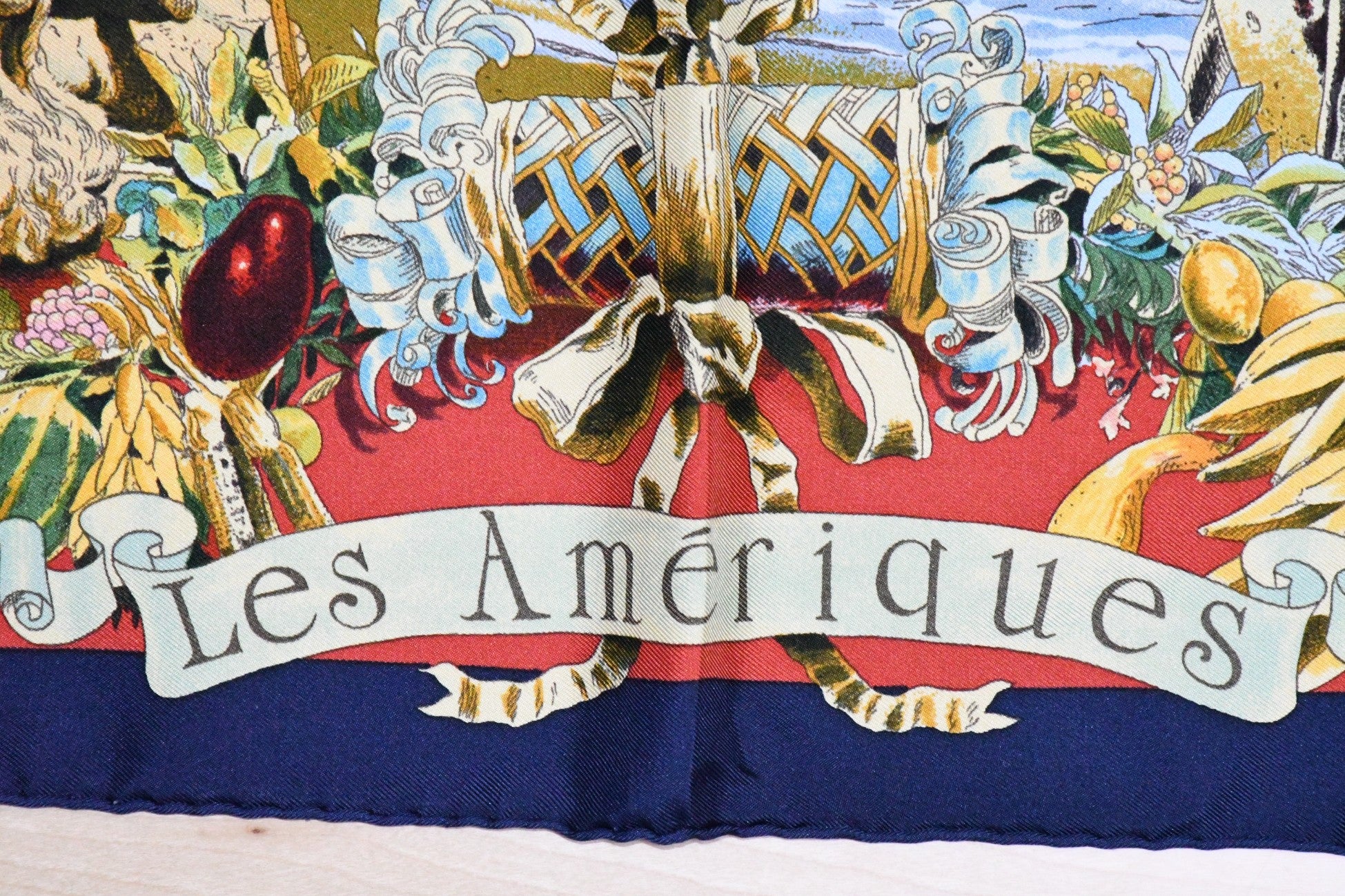 Hermes Scarf Les Ameriques 90 cm silk red Carre america columbus