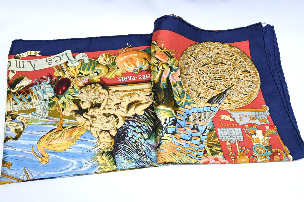 Hermes Scarf Les Ameriques 90 cm silk red Carre america columbus