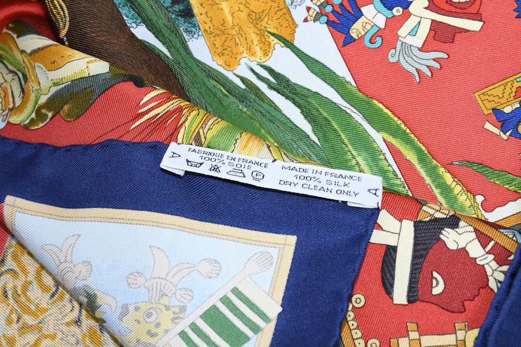 Hermes Scarf Les Ameriques 90 cm silk red Carre america columbus