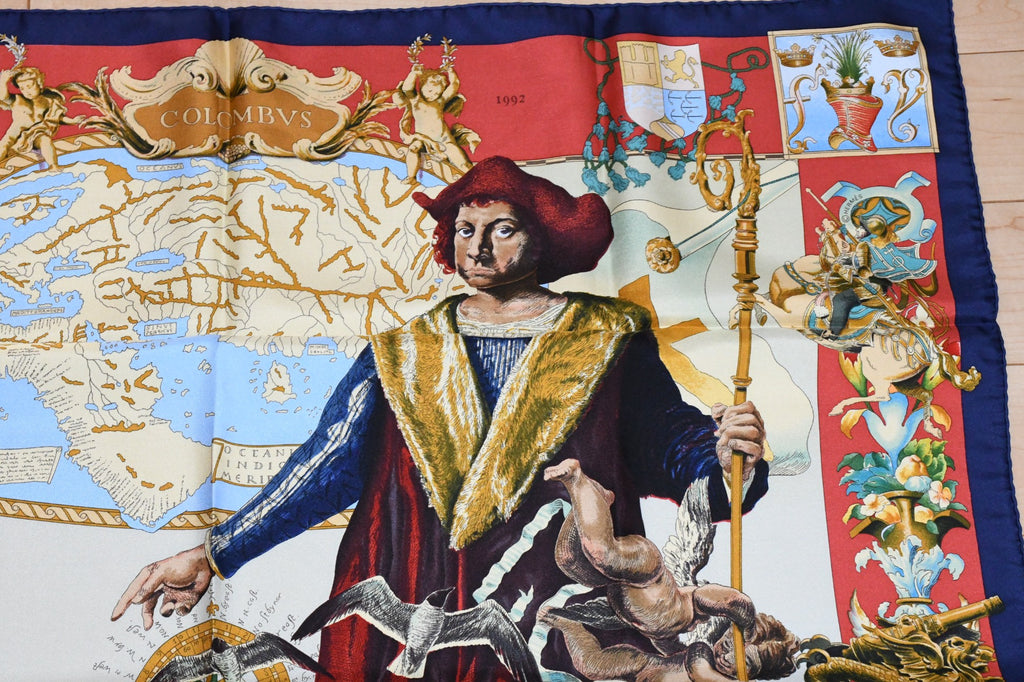 Hermes Scarf Les Ameriques 90 cm silk red Carre america columbus