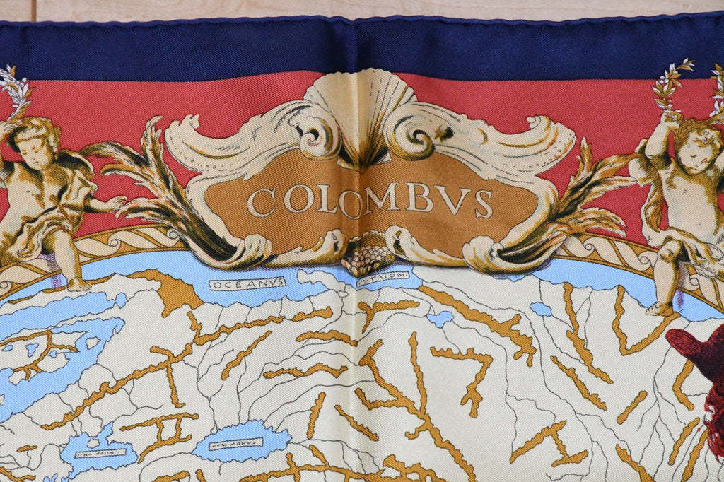 Hermes Scarf Les Ameriques 90 cm silk red Carre america columbus
