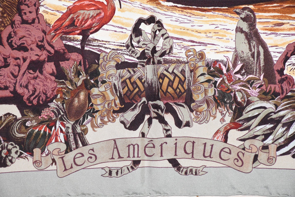 Hermes Scarf Les Ameriques COLMBVS 90 cm silk Columbus America Carre gray 35"