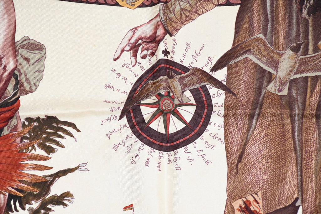 Hermes Scarf Les Ameriques COLMBVS 90 cm silk Columbus America Carre gray 35"