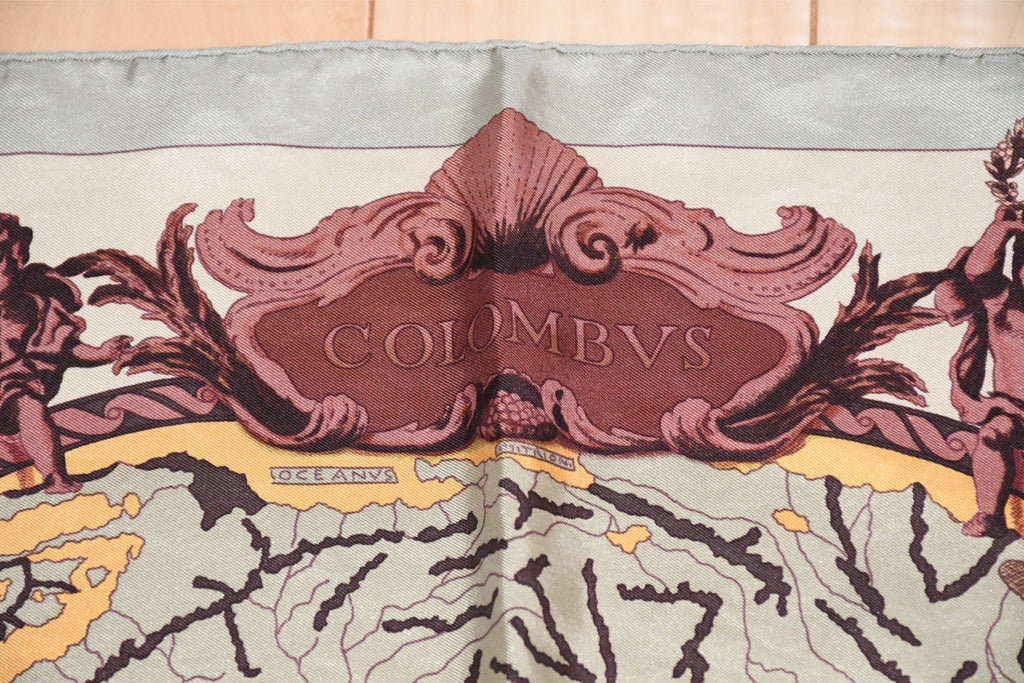 Hermes Scarf Les Ameriques COLMBVS 90 cm silk Columbus America Carre gray 35"