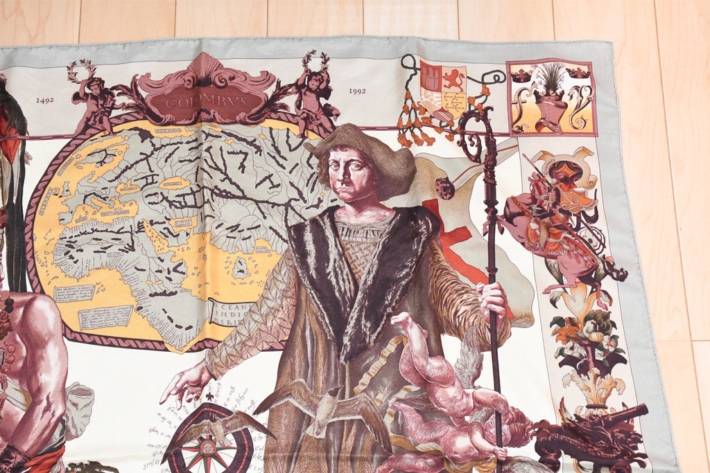 Hermes Scarf Les Ameriques COLMBVS 90 cm silk Columbus America Carre gray 35"