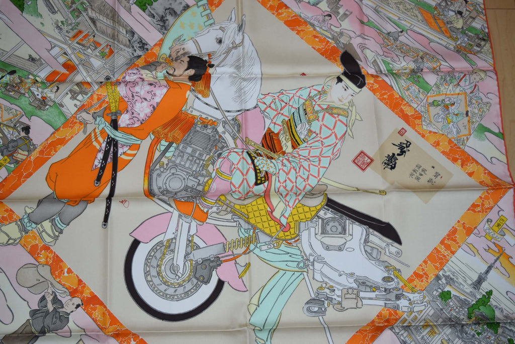 Hermes Scarf Les Artisans d'Hermes by Akira Yamaguchi 90 cm Silk Orange beige