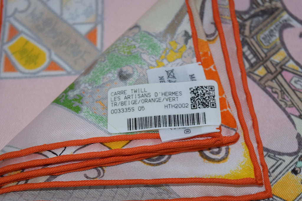 Hermes Scarf Les Artisans d'Hermes by Akira Yamaguchi 90 cm Silk Orange beige