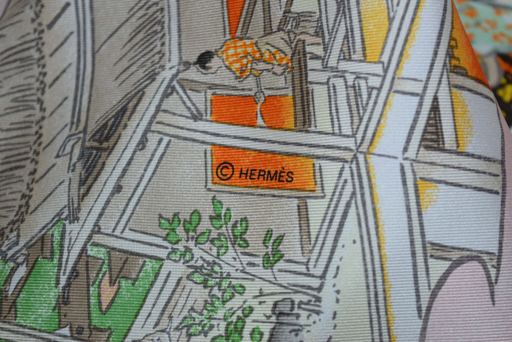 Hermes Scarf Les Artisans d'Hermes by Akira Yamaguchi 90 cm Silk Orange beige