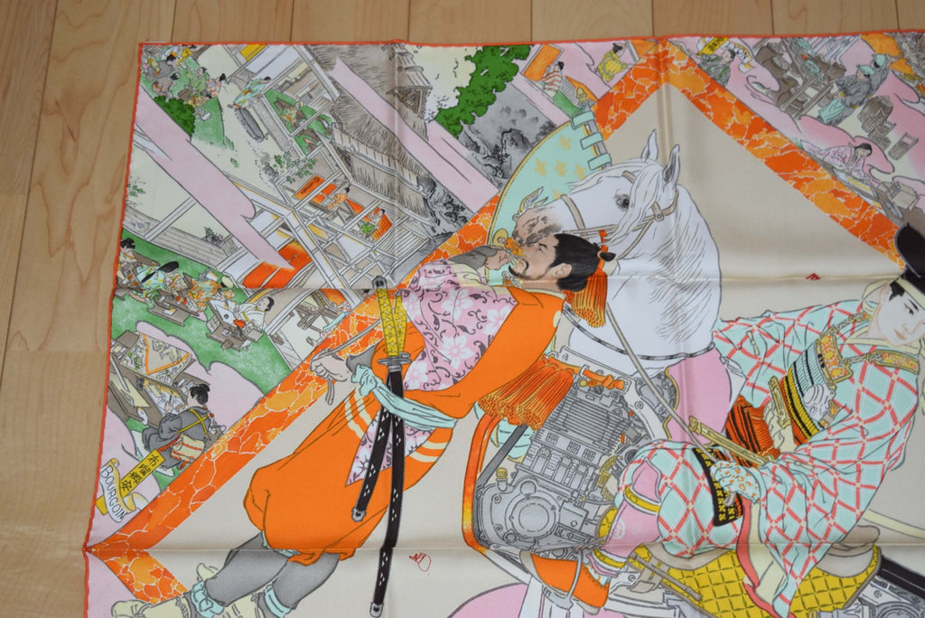 Hermes Scarf Les Artisans d'Hermes by Akira Yamaguchi 90 cm Silk Orange beige