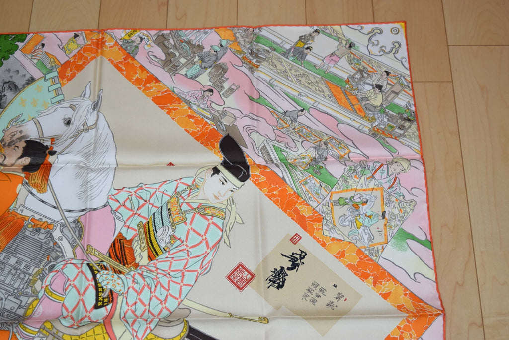 Hermes Scarf Les Artisans d'Hermes by Akira Yamaguchi 90 cm Silk Orange beige