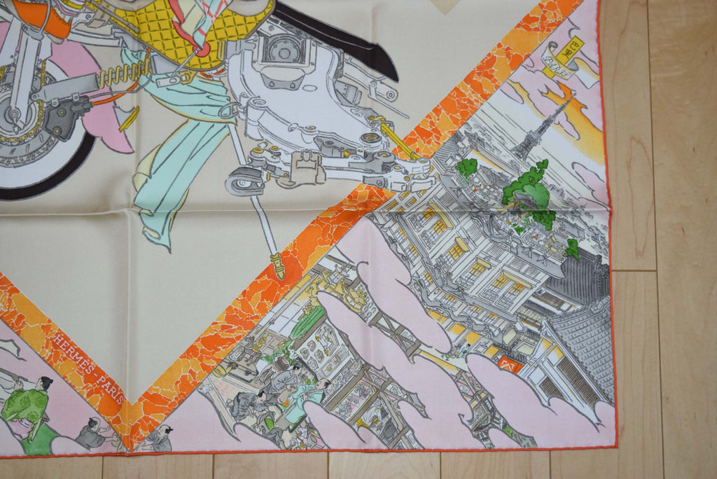 Hermes Scarf Les Artisans d'Hermes by Akira Yamaguchi 90 cm Silk Orange beige