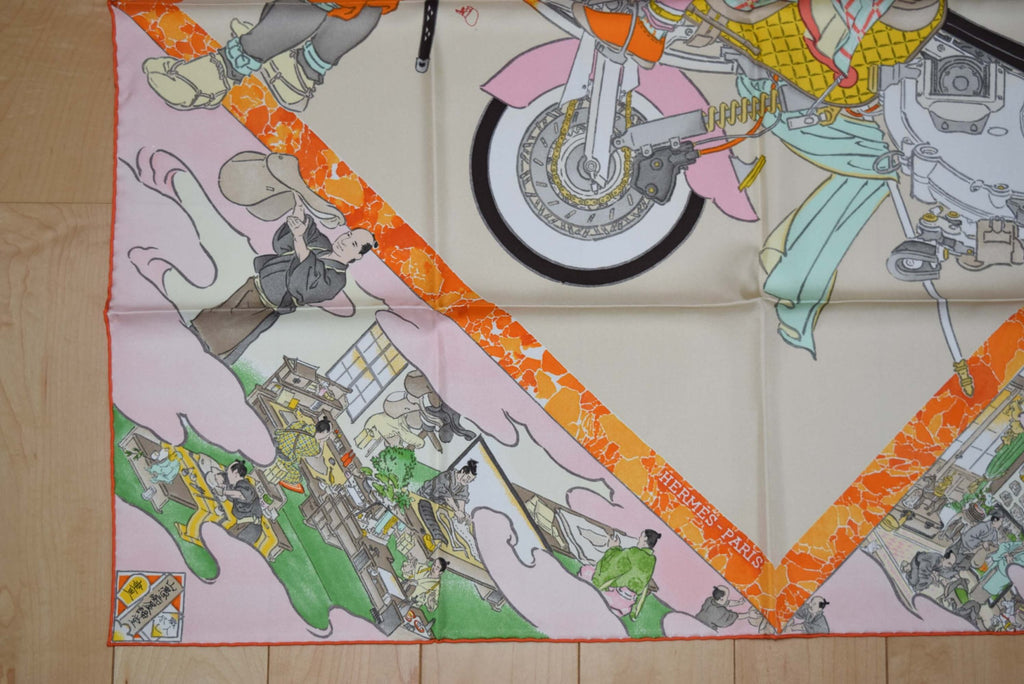 Hermes Scarf Les Artisans d'Hermes by Akira Yamaguchi 90 cm Silk Orange beige