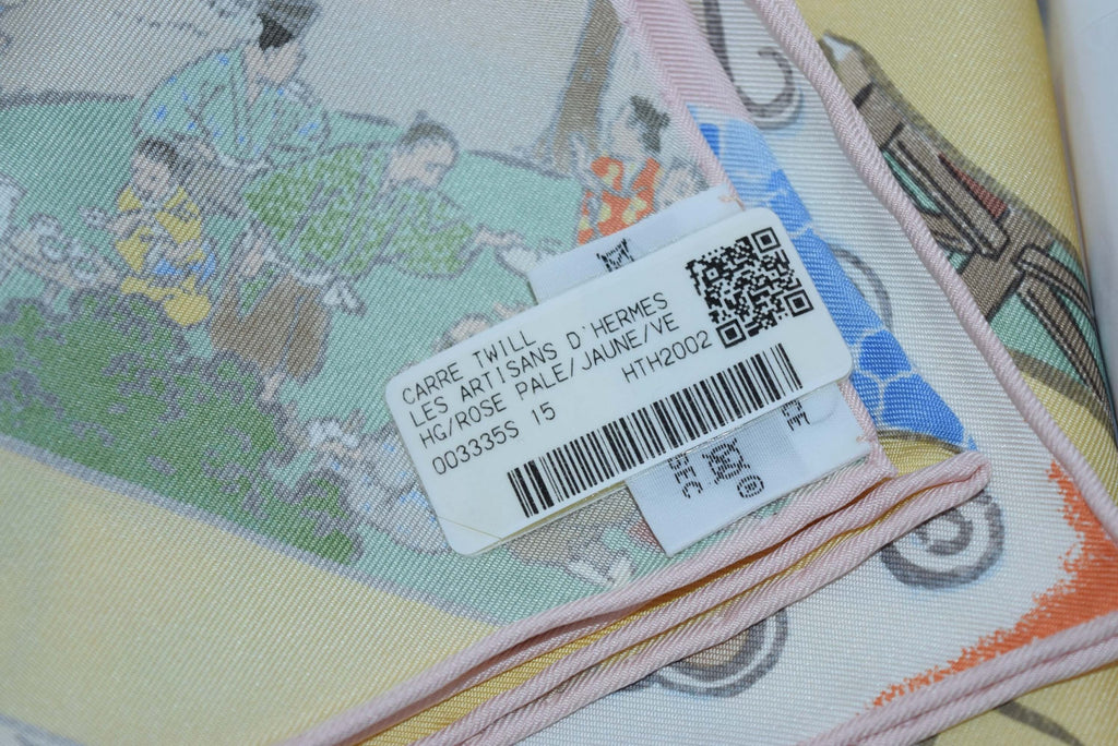 Hermes Scarf Les Artisans d'Hermes by Akira Yamaguchi 90 cm Silk Pink blue Japan