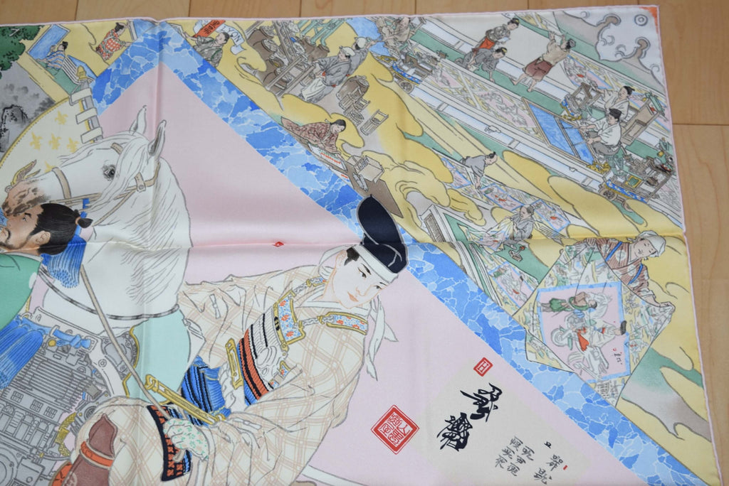 Hermes Scarf Les Artisans d'Hermes by Akira Yamaguchi 90 cm Silk Pink blue Japan