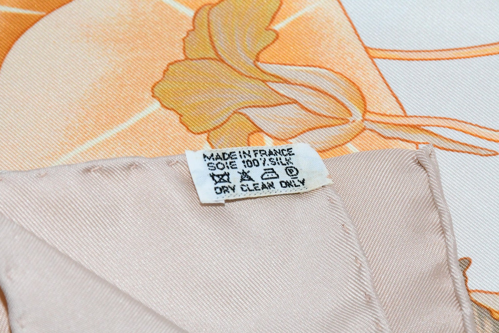 Hermes Scarf Les Capucines Silk 90 cm yellow orange Carre lotus flower 35"