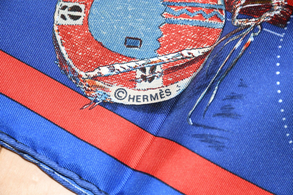 Hermes Scarf Les Danses des Indiens by Kermit Oliver 90 cm silk blue Carre kachina 35"