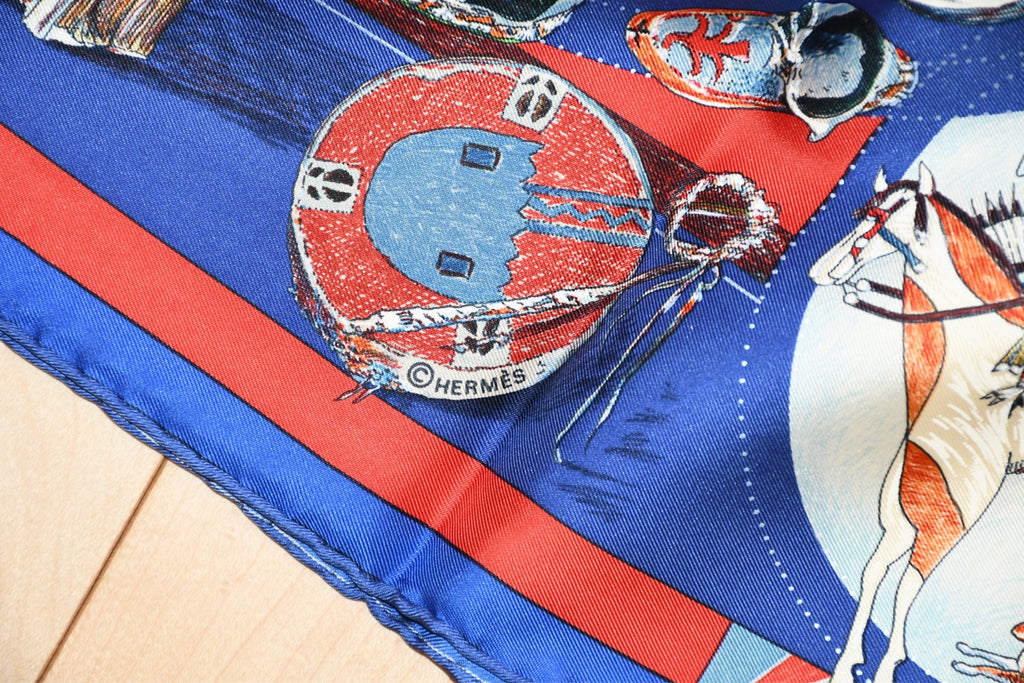 Hermes Scarf Les Danses des Indiens by Kermit Oliver 90 cm silk blue Carre kachina 35"