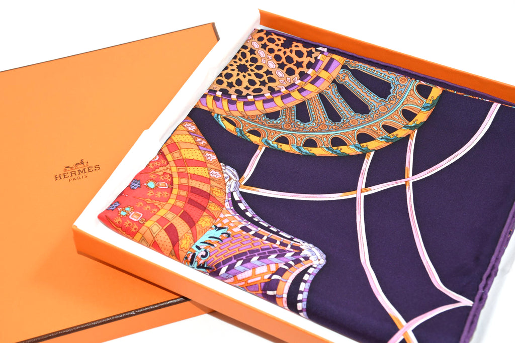 Hermes Scarf Les Domes Celestes 90 cm silk sky firmament purple Carre 35"