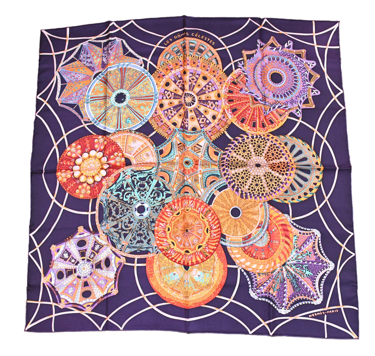 Hermes Scarf Les Domes Celestes 90 cm silk sky firmament purple Carre 35"