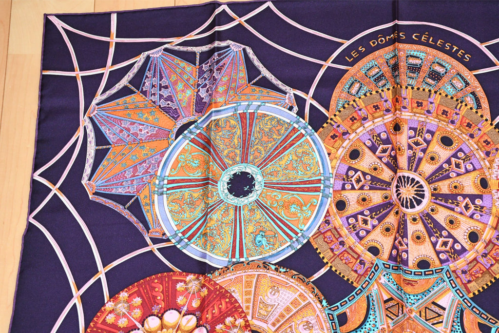 Hermes Scarf Les Domes Celestes 90 cm silk sky firmament purple Carre 35"