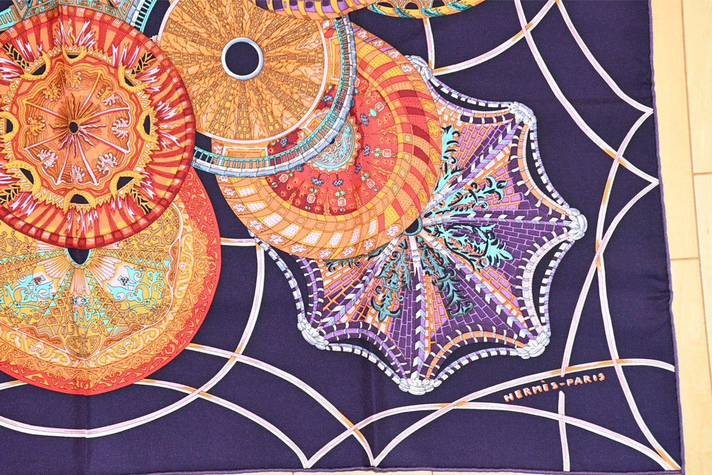 Hermes Scarf Les Domes Celestes 90 cm silk sky firmament purple Carre 35"