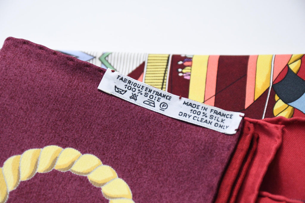 Hermes Scarf Les Folies Du Ciel 90 cm silk wine red Carre air balloon ship 35"