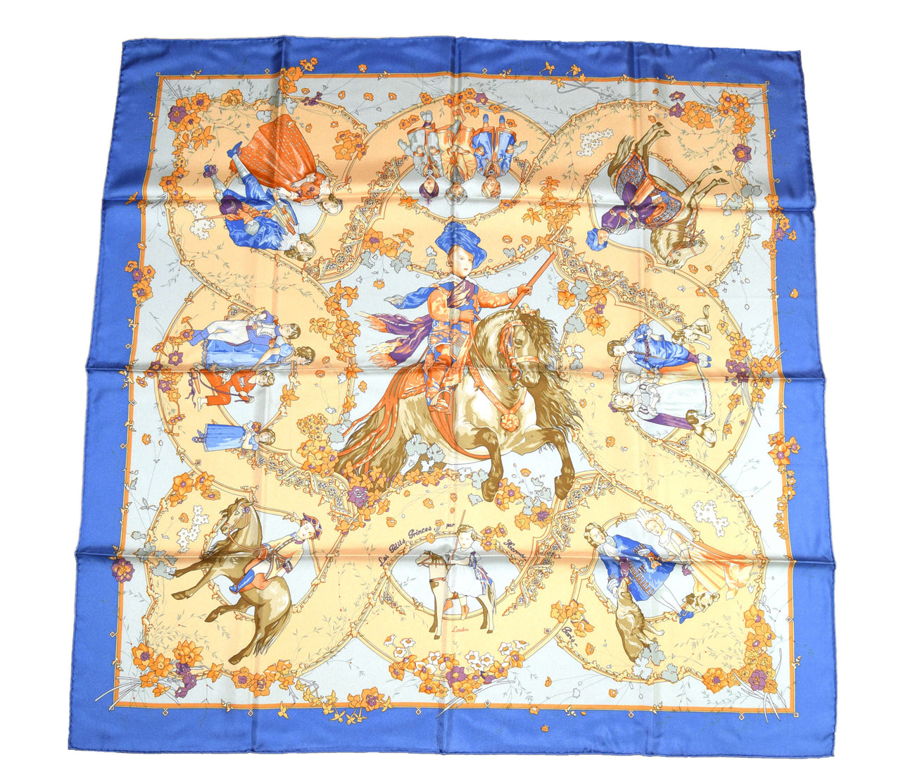 Hermes Scarf Les Petits Princes Silk 90 cm Blue Horse Carre Shawl Stole