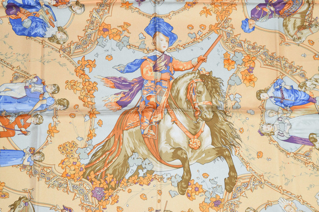 Hermes Scarf Les Petits Princes Silk 90 cm Blue Horse Carre Shawl Stole