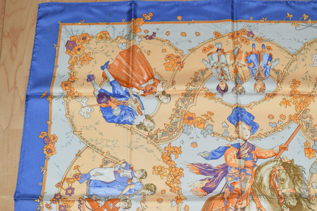 Hermes Scarf Les Petits Princes Silk 90 cm Blue Horse Carre Shawl Stole