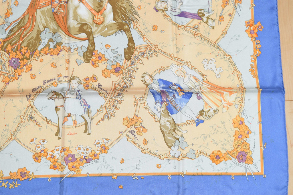 Hermes Scarf Les Petits Princes Silk 90 cm Blue Horse Carre Shawl Stole